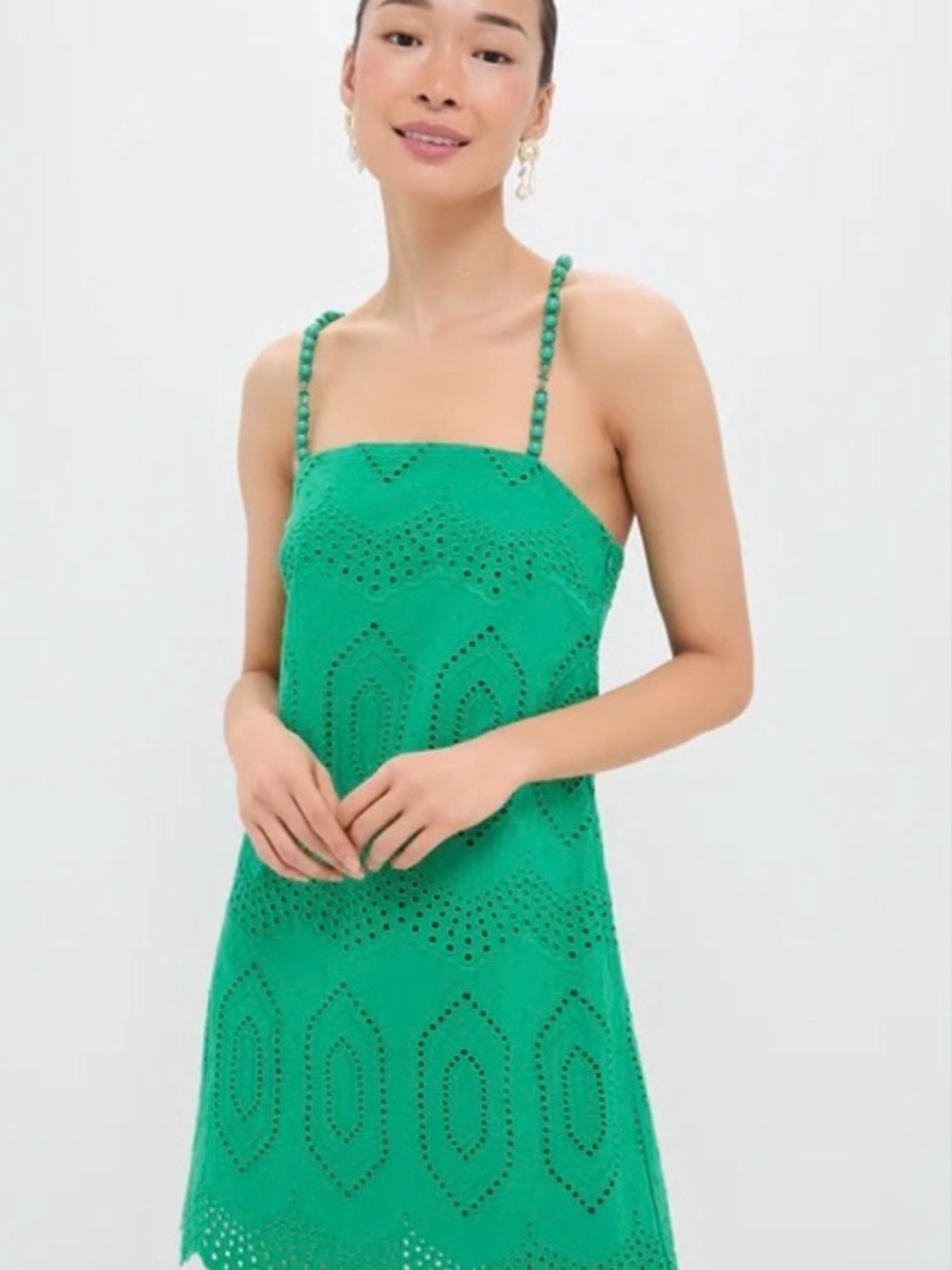 NWT Hyacinth House Green Eyelet Beaded Strap Mini Ibiza Dress